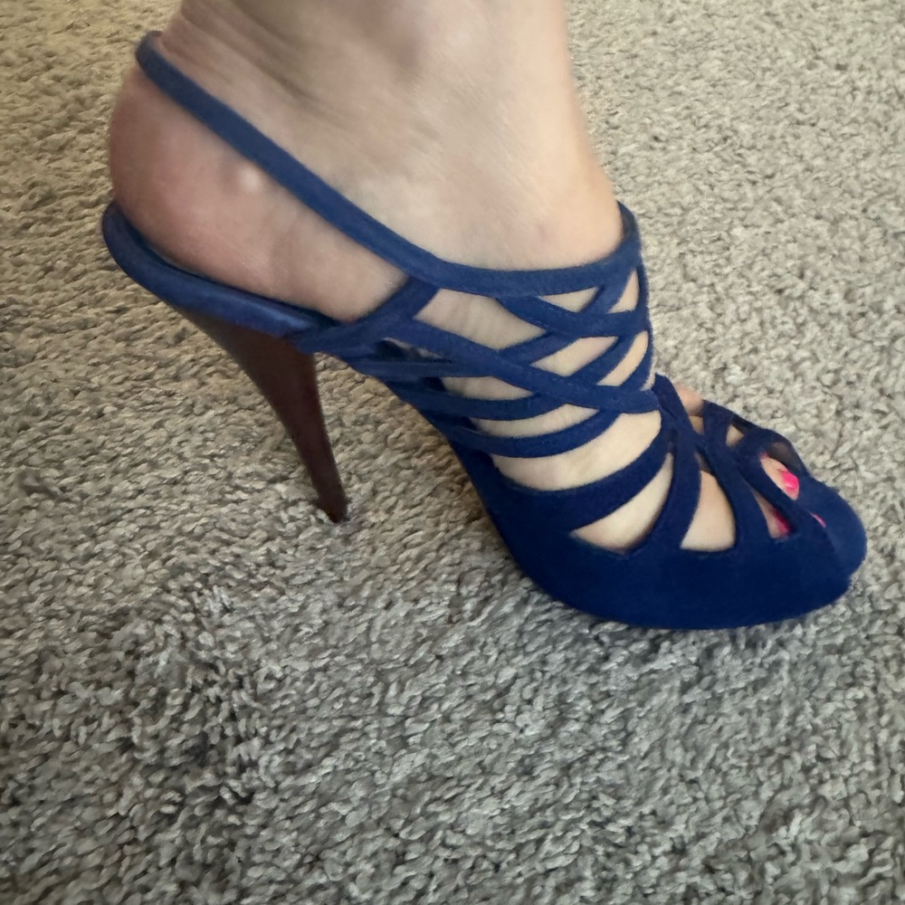 Fendi Blue Stiletto Heels with Strappy Design